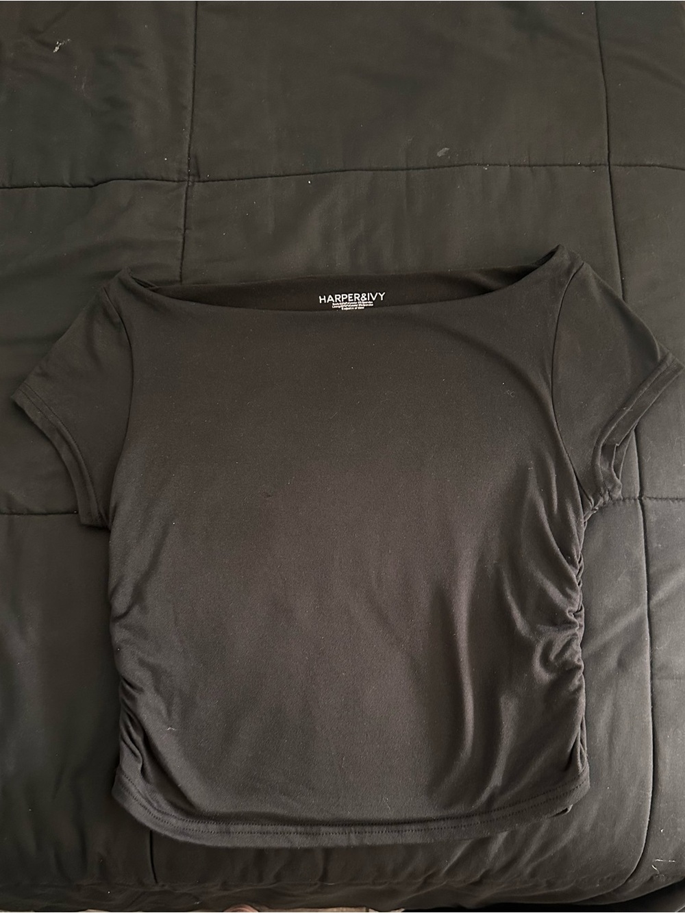 Harper Black Ruched Short Sleeve Crop Top